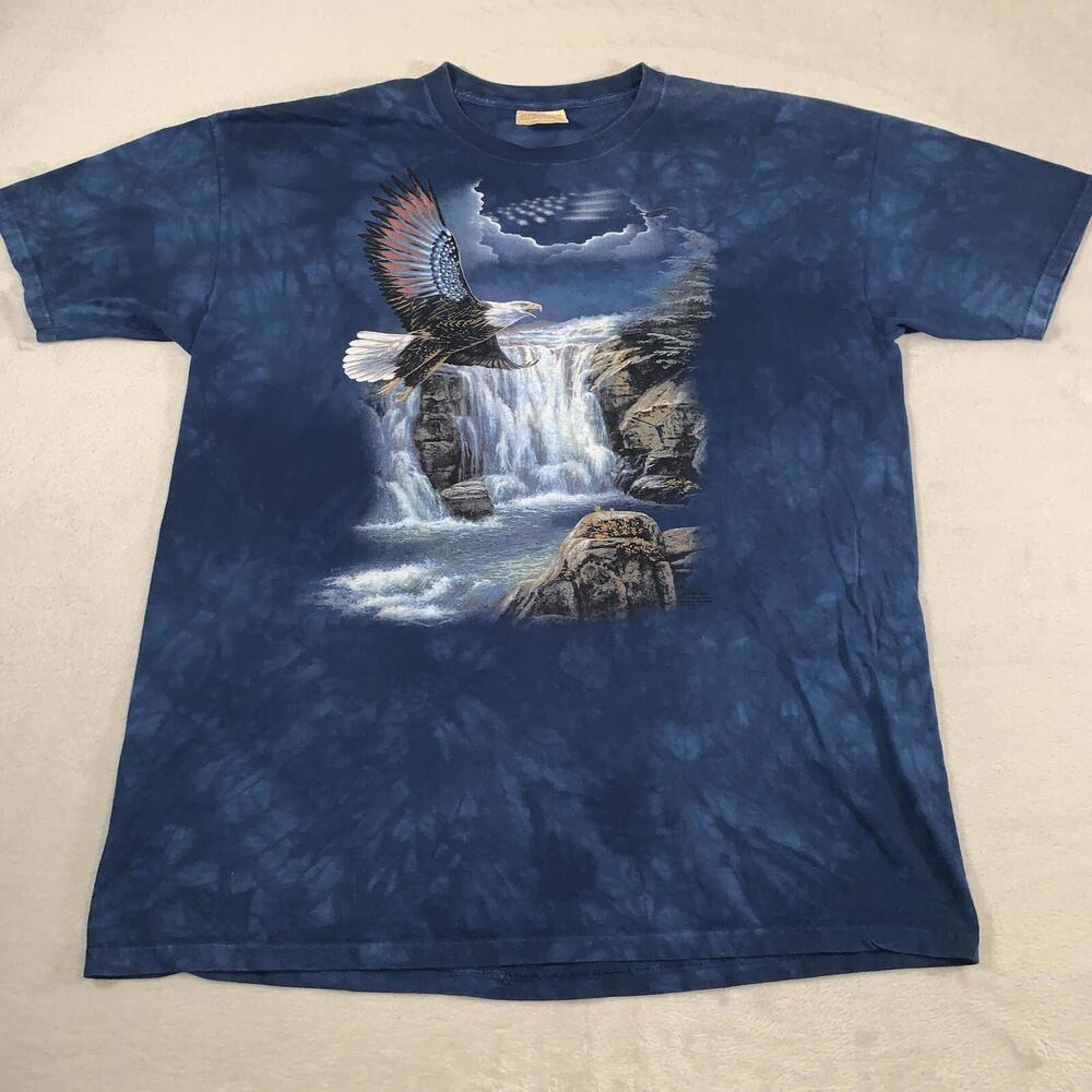 Vintage The Mountain Shirt Mens 2XL Blue Short Sleeve Bald Eagle Nature Adult